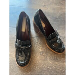 Franco Sarto Black Patent Leather Heeled Loafers‎ Block Heel Size 9M